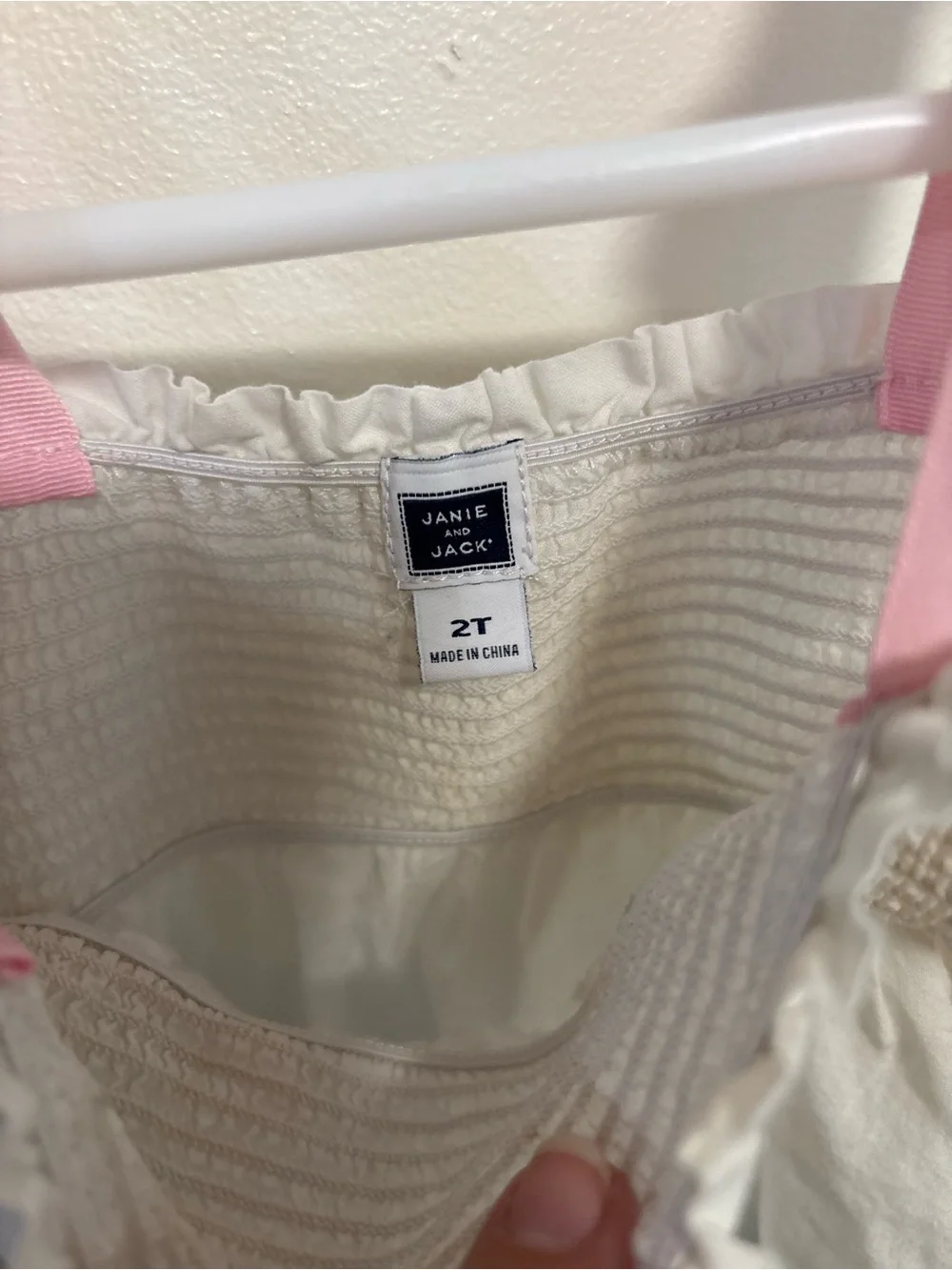 Janie and Jack 2T White Sundress Pink Straps smocked top  Blue Umbrella Print